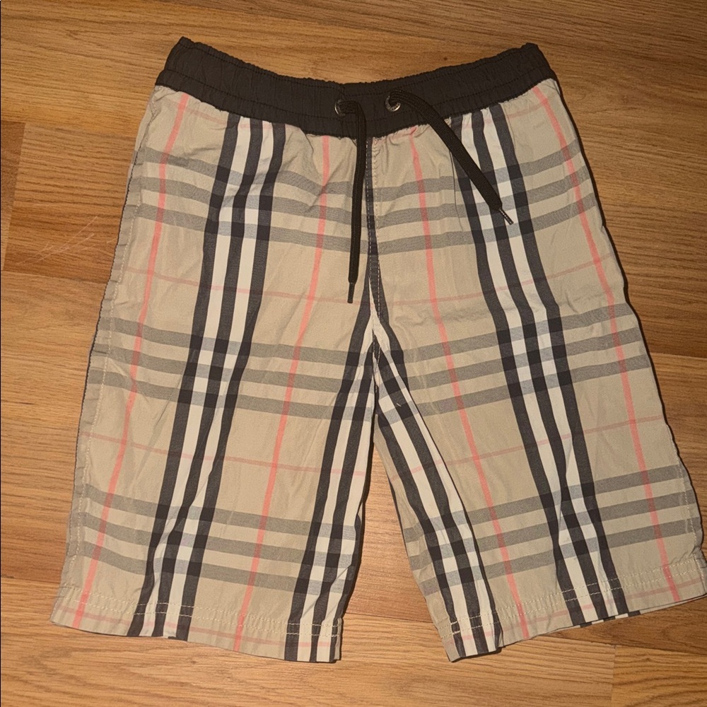 Burberry Kids Plaid Swim Trunks - Tan, Black, Red